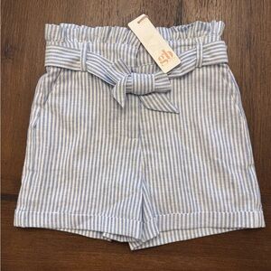 GB girls Blue and White Striped High Waist Paperbag Shorts